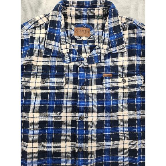 Orvis Big Bear Heavyweight Double Brushed Flannel Button Down Shirt XXL Blue - Picture 2 of 11